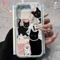 ราคา IPhone 11 13 15 16 17 14 12 Pro Max 14 15 16 Plus Case Funny Black Cat British Style Couple Soft Case 2 in 1 (45900996029)