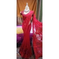 ราคา ผ้าส่าหรีอินเดีย ส่าหรีอินเดีย มือสองSAREE-17ส่าหรีสีแดง ส่าหรีแบบนุ่งเอง เสื้อครอป อก40" ชุดอินเดีย แลงก้า ชุดส่าหรี (47253993805)