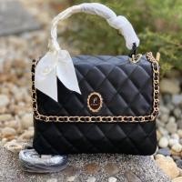 ราคา กระเป๋าหนังนิ่ม สีดำ ลายตาราง ฝาพับ หน้าโซ่ แบรนด์แท้ Pimmy (5137172319)