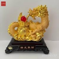 ราคา มังกร ถุงทอง มังกรมงคล มังกรทอง เรซิ่นพ่นทรายทอง ฐานไม้ สูง 9 นิ้ว (2966749620)
