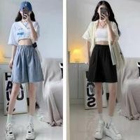 ราคา กางเกงยีนส์ขาสั้นผู้หญิง เอวสูงยางยืด ทรงขาบาน มีหลายขนาดให้เลือก ทรงหลวมผ้าทิ้งตัวดูผอมกางเกงขาสั้น (45855673096)