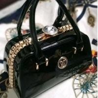 ราคา กระเป๋าถือหนังแก้วสีดำ สะพายได้ (46750494562)