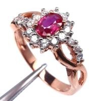 ราคา แหวนพลอยแท้ ทับทิม สีแดง เกรดสวย 5 X 7 mm. ล้อม เพทาย เงินแท้ 925 ชุบนาค (rose gold) ไซร์แหวน 8 (41953191039)