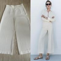 ราคา กางเกง ZARA ขากว้างM เอว 28-29 นิ้วสีขาวออฟไวท์ ซิปข้าง ผ้าชีฟองเนื้อทราย (41603398456)