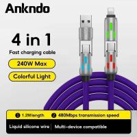 ราคา Ankndo Usb-C 4 in 1 240w Fast สายชาร์จสําหรับ iPhon Andriod Usb Type C สาย 480Mbps ข้อมูลสายส่งแสงสีสันสดใส (28262684970)