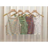 ราคา เสื้อปาดไหล่สายรุ้ง 0745 ผ้าถักแขนกุด ลายรุ้งไหมพรมเเขนกุด สไตส์เกาหลี (23671565155)