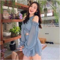 ราคา จั้มสูท แขนยาว เหลือสีฟ้า เว้าหัวไหล่ สวยน่ารักฟุตๆ❤️ (7301268767)