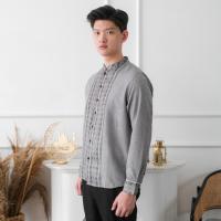 ราคา KEMEJA SANVANINA เสื้อเชิ้ตผู้ชาย Shanghai Koko แขนยาว Songket Motif Slim Fit | เสื้อ Kurta Collar สีเทา Hammad EE-13A (58005315050)