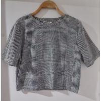 ราคา PULL&BEARเสื้อยืดครอปลายสก็อตโทนสีดำฟ้าไซส์XLอก39-40ยาว18.5(งานมือสอง) (27009165714)