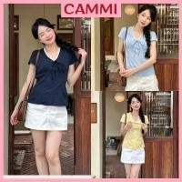 ราคา เสื้อคอเต่าลูกไม้ผู้หญิงผูกโบว์ด้านหลังฟรีไซส์เสื้อฤดูร้อนแบบไดนามิก ฮ่า202 (44421703237)