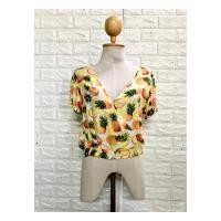 ราคา เสื้อครอป แขนสั้น ไขว้หน้า ผูกโบว์หลัง ลายสับปะรด ผ้าสปัน (23476004855)