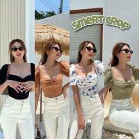 ราคา เสื้อคอเหลี่ยมอกหัวใจ✨Smertcrop✨แต่งอกจีบกระดุมทรงสวย✨ป้ายINTUON (19901385580)