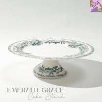 ราคา Violet Flamingo พานขนม พานเค้ก Emerald Cake Stand วัสดุเป็นเซรามิคสีขาวลายดอกไม้สีเขียว ขนาด 10 นิ้ว (29609918104)