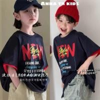 ราคา (รูปถ่ายจริง) 005732 เสื้อยืดสีน้ําเงินและสีดําพิมพ์ลาย NEW Style และแขนสีแดงเรียบง่ายสําหรับเด็กผู้ชาย / เด็กผู้หญิง (43008832422)