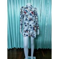 ราคา เดรสสั้นแฟชั่น ผ้าสปัน คอจีน สีขาว ลายใบไม้ (14230346622)