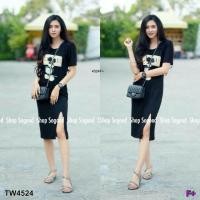 ราคา เดรสยาว 5 ส่วน ผ้ายืดเรย่อนเนื้อดี สกรีนลายผ่าหน้า งานสวย ใส่ได้หลายโอกาส (957231274)