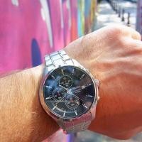 ราคา ⌚️Seiko Chronograph Men’s Watch ขนาด 43mm. สีเงิน หน้าปัดสีดำ โครโนกราฟ (5717306047)