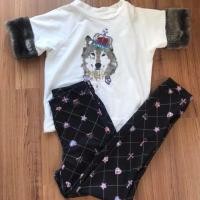 ราคา Set เสื้อแขนสั้นปักลายสิงโตแต่งแขนฟรุ๊งฟริ้ง +กก ขายาว ไซต์ S-M <<< อก 32-34 กก.26-28 สะโพก 36-38 (957735900)