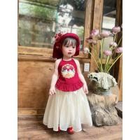 ราคา ชุดเอี๊ยมสีแดงพร้อมผ้าไหมกระต่ายสีขาวผสมกระโปรงบานยาวสําหรับเด็กทารกผู้หญิง (41957666468)
