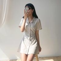 ราคา มินิเดรสสั้นลายทางคอปกเชิ้ต เดรสผูกเอว (3576207459)