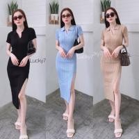ราคา Warisเดรสยาวไหมพรมทรงผู้ดี เนื้อผ้าพรีเมี่ยมทอลายผ้าร่อง ทรงคอปกวีเว้านิสๆ ทรฃแขนสั้น เดรสทรงยาวเลยเข่า ผ่าหน้าเซ็กซี่ (10735039966)
