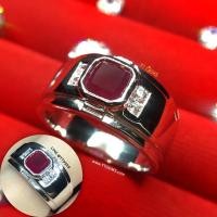 ราคา แหวนทับทิม สีเลือดนก ข้างเพชร แหวนเงินแท้ ชุบทองคำขาว พลอยทับทิมแท้ YTG-11275 (10226188083)