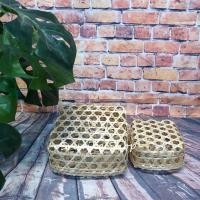 ราคา ทรงกล่องสี่เหลี่ยมพร้อมฝาปิด ตระกร้าสาน ตระกร้าไม้ไผ่ ตระกร้าจัดของขวัญ แพคคู่ 2 ใข ขนาด 15*15*7 ซม. และ 10*10*6 ซม. (11620315178)