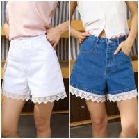 ราคา Sis story กางเกงยีนส์ ขาสั้น แต่งลูกไม้ปลายขา เอวสูง Sis 052 Lily lace denim shorts (55655755771)