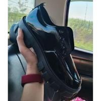 ราคา มือสอง รองเท้าหนัง PU สีดำ เสริมส้น รองเท้า บูทข้อสั้น (40928946390)