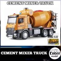 ราคา โมเดลรถผสมปูน เหล็กอัลลอย คันใหญ่ เปิดไฟได้มีเสียงเครื่องยนต์ CEMENT MIXER TRUCK ยาว25cm สเกล 1/32 (28284316843)