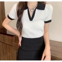 ราคา เสื้อยืดมือสองเสื้อสีขาว คอปกสีดำ กุ๊นแขนสีดำ (40227882416)