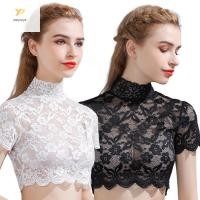 ราคา Women Turtleneck Detachable Collar Floral Lace Short Sleeve Half Shirt Dickey (26817228969)