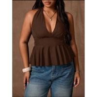 ราคา สาวอวบเสื้อกล้ามพลัสไซซ์คอคล้องคอระบายชายระบายเอวรูด (46905917552)