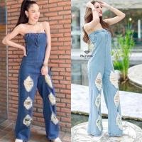 ราคา จั้มสูทยีนส์ขายาวเกาะอก จั้มสูทยีนส์แต่งขาดๆ (13206851840)