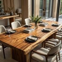 ราคา Blue Sea Wood โต๊ะไม้จามจุรีแผ่นเดียว โต๊ะทำงาน โต๊ะอาหาร ท็อปไม้แผ่นขอบธรรมชาติ ขาไม้แผ่นตัดตรง จัดส่งฟรี! (57353233539)