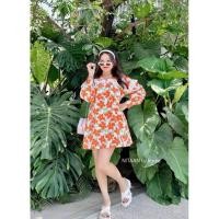 ราคา เดรสลายดอกสีส้มสดใสเว่อร์ (44901847178)