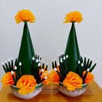 ราคา บายศรีปากชาม คู่ใหญ่ ถูกที่สุดและสวยที่สุด (ราคาต่อ 1 คู่)ทำจากผ้าสีเขียว งานสวย ปราณีต งานจริงสวยมากๆ ส่งไวทันใจ (6919779977)