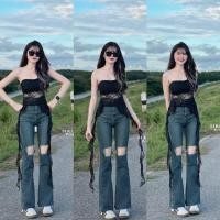 ราคา กางเกงยีนส์เอวสูงขาม้า แต่งเฟดสีสวยสีสโนว์เทาหม่น ผ้ายืดหนานุ่มใส่ (26122022164)