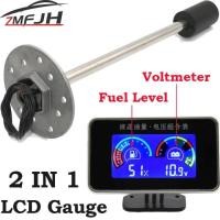 ราคา DC 12V/24V Vehicle Car LCD Fuel Level Gauge Voltmeter 2 IN 1 Truck Digital Alarm Gauge with Fuel Le (57755632141)