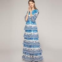 ราคา SALE ชุดเดรสยาวสีน้ำเงิน พิมพ์ลายสวยเก๋ กระโปรงระบายเป็นชั้นๆ ชุดเดรสคนอ้วนไซส์ใหญ่ (5511143159)