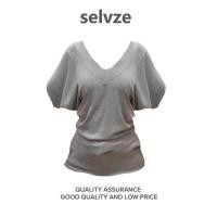 ราคา Selvze เสื้อยืดแขนสั้นคอวีสุภาพสตรี เสื้อยืด คอวี ผ้าเรย่อนยืดเยอะมาก 2025 ฤดูร้อนใหม่เครื่องเทศสาว สาวอวบใส่ได้ รุ่น คอวีเรย่อน KU-HW1022 (40408558626)