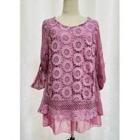 ราคา เสื้อลูกไม้สีชมพูกลีบบัวสวยมาก อก40“ (25609152239)