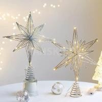 ราคา ⭐️NEW⭐หัวยอดต้นคริสต์มาสแบบดาวพร้อมสายไฟ LED สำหรับตกแต่งต้นคริสต์มาส ทองและเงิน (44502100753)