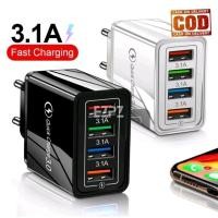 ราคา อะแดปเตอร์ชาร์จ 5V 3.1A 4 พอร์ต USB ชาร์จเร็วชาร์จเร็ว + ไฟ LED (23464990937)