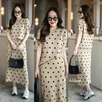 ราคา Knit Pokla Dot Short Sleeve Top&Long Skirt Set (27405366468)