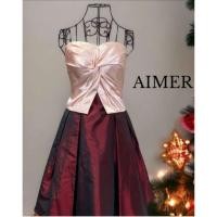 ราคา DS135 ชุดเดรสออกงาน ผ้าไหมญี่ปุ่น AIMER สีแดงทับทิม ชุดสวยมาก (44506258587)