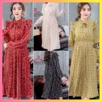 ราคา ผ้าชีฟอง เดรสผู้หญิง ลายดอก dress ชุดกระโปรง ใส่ออกงาน อัดพลีท ระบาย สีดำ แดง ครีม เขียว น่ารัก ถูก พร้อมส่ง (5912410245)