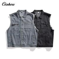 ราคา วินเทจเสื้อกั๊กลายยีนส์ สำหรับผู้ชาย ทรงหลวม สไตล์แขนกุด ใส่ง่ายตลอดปี (44160020504)