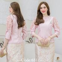 ราคา 6311::เสื้อผ้าไหมแต่งลูกไม้เกรดพรีเมี่ยม (20082142328)