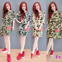 ราคา ราคา 290 บาท Vip : 260.- เดรสลายทหาร สวยๆๆ มีปักกุหลาบสีสวยสดใส งานนี้ทรงโอเวอร์ไซส์ เนื้อผ้ายืดคอน (19265223)